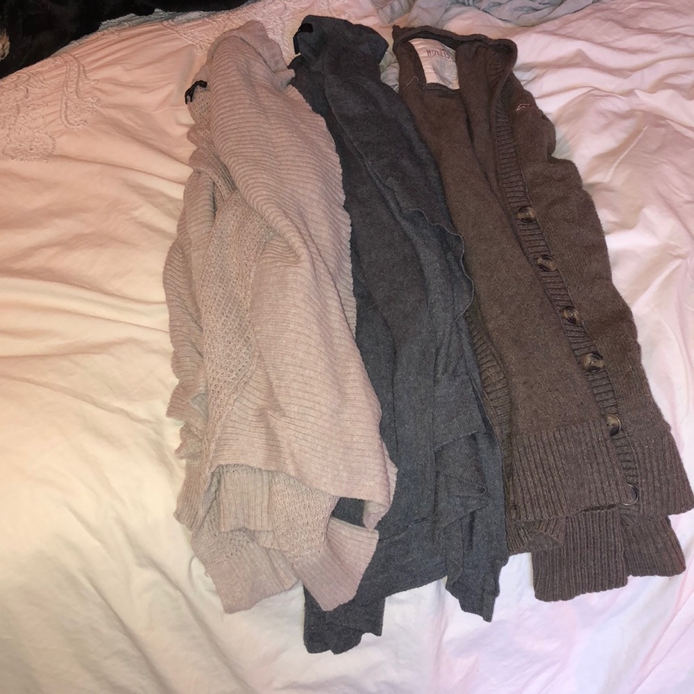 Three cardies light brown gray brown
